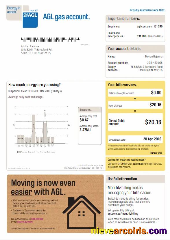 AUSTRALIA AGL utiltiy bill, version 3